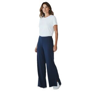 Isaac Mizrahi Live Women's Size 14 Split Hem Pull-On Wide Leg Pants Navy Blue
